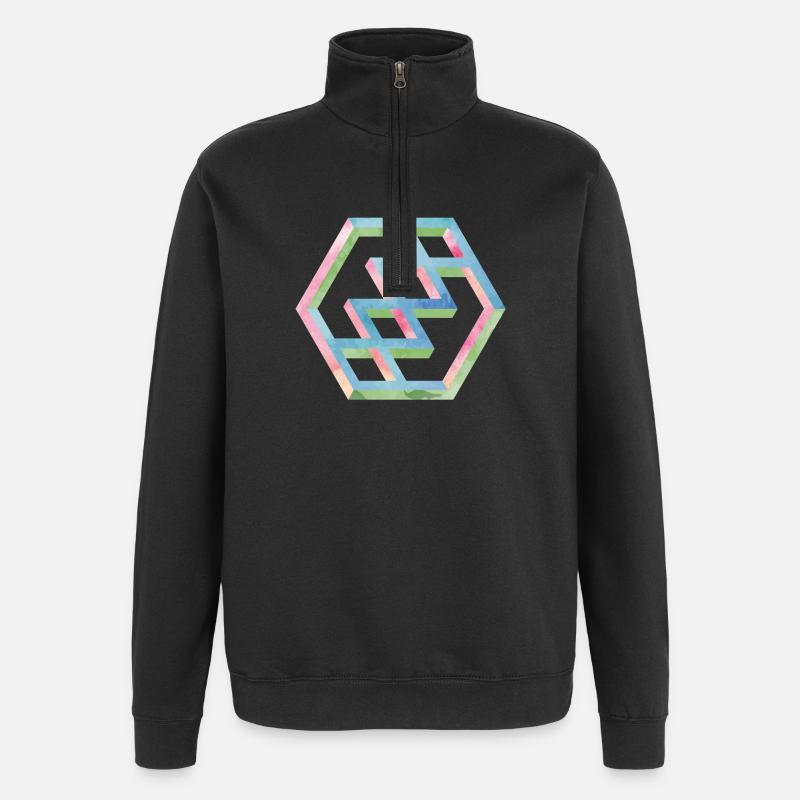 Abstraktes Bunte Hexagonmuster - Quarter-Zip-Sweatshirt - Schwarz