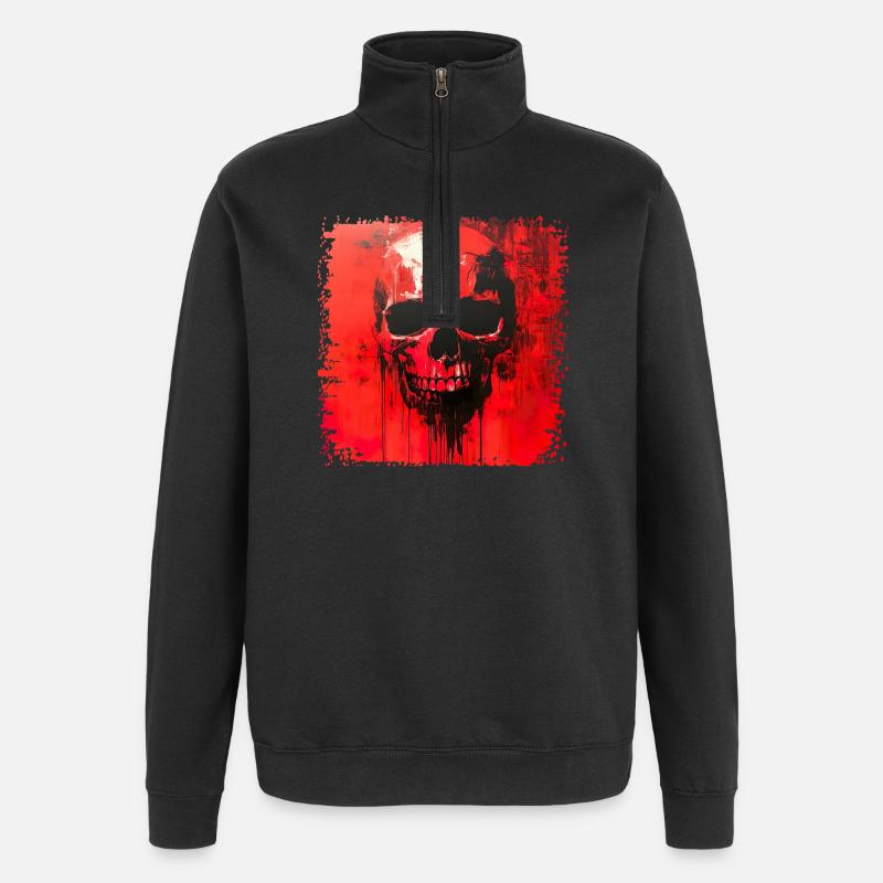Dunkler Skull Kunstdruck - Quarter-Zip-Sweatshirt - Schwarz