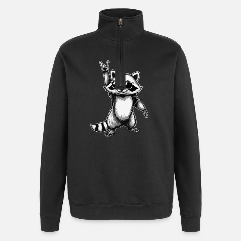 Raccoon Rock n Roll - Sweat à zip 1/4 - noir
