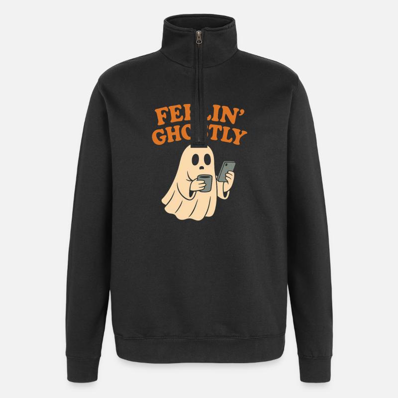Felling Ghostly Design with Smartphone - Quarter-Zip Sweatshirt - black