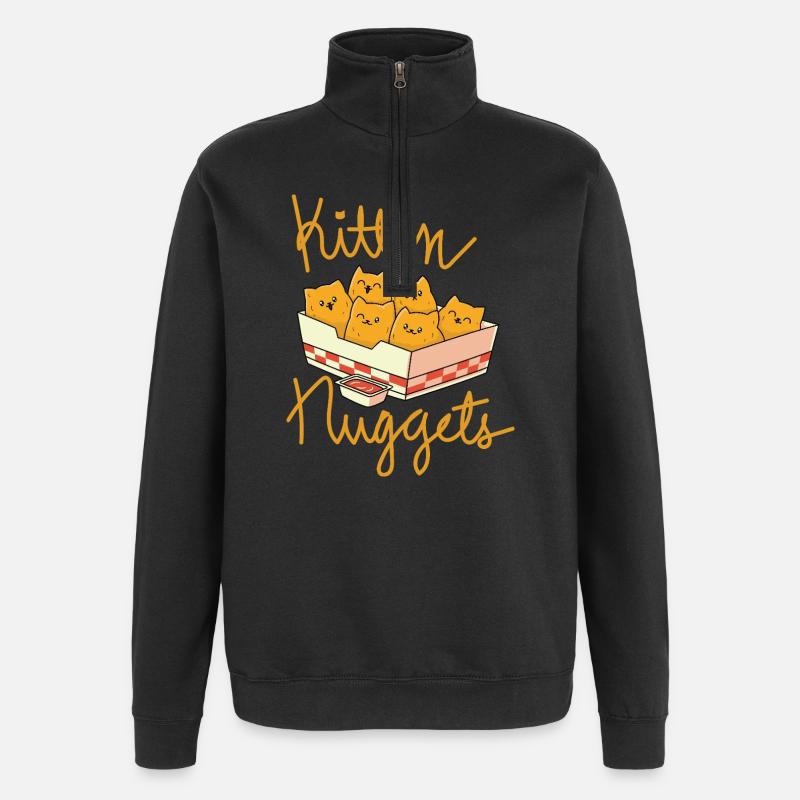 Chaton Nuggets Drôle de Chat - Sweat à zip 1/4 - noir