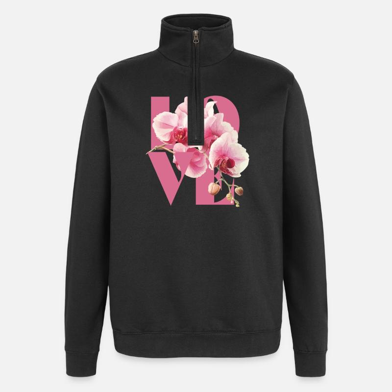 Elegantes Orchideen-Blumendesign - Quarter-Zip-Sweatshirt - Schwarz