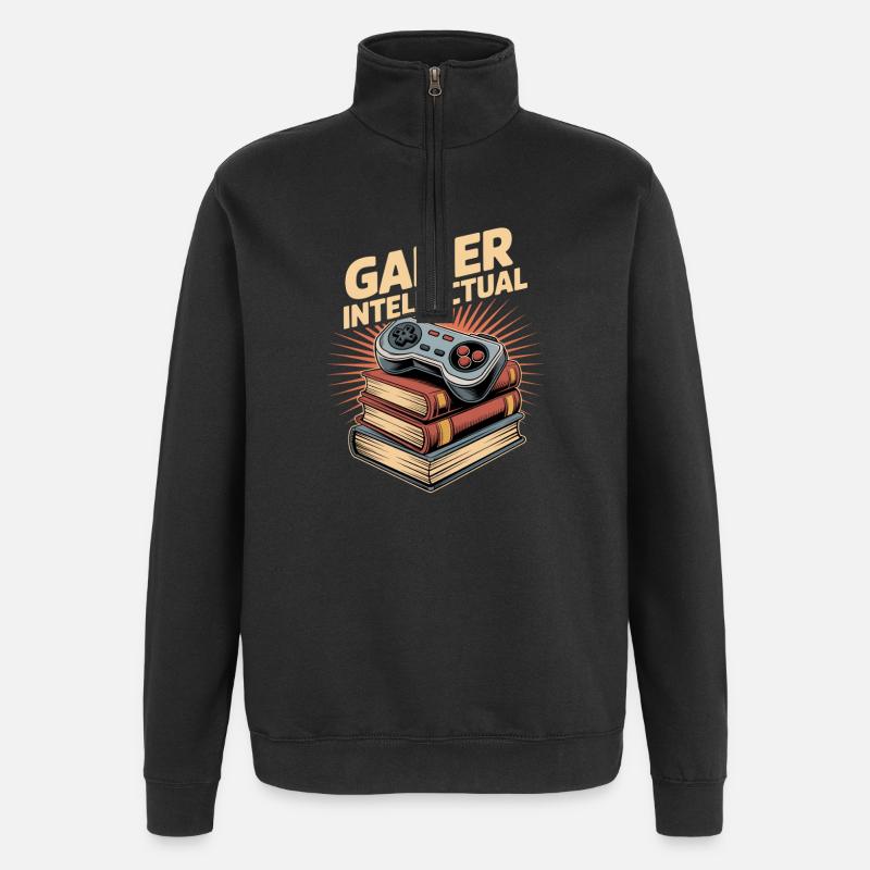 Gamer Intellectual Controller Book Stack - Quarter-Zip Sweatshirt - black