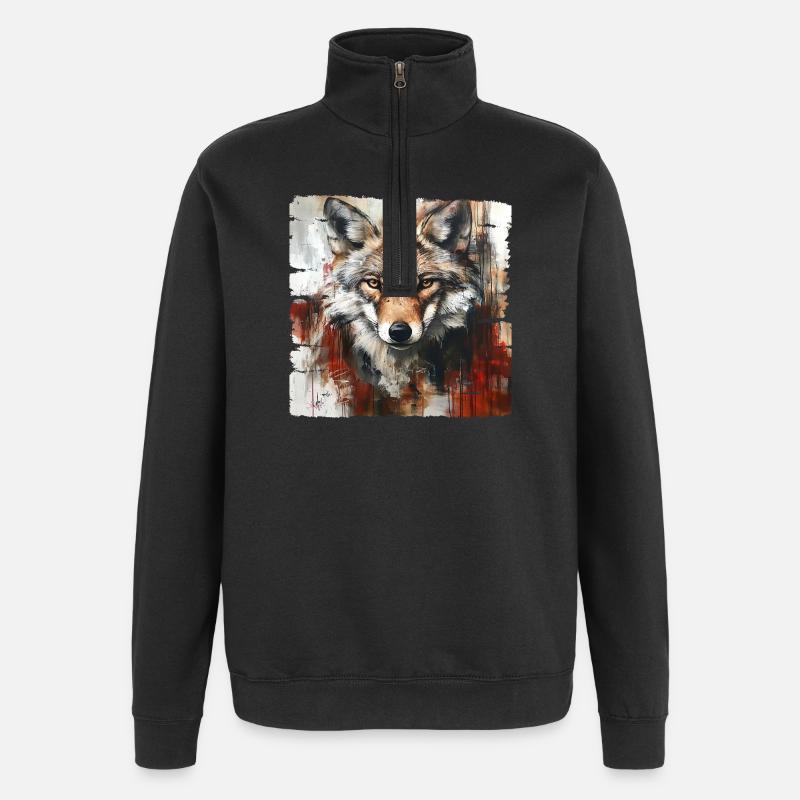 Ausdrucksstarker Wolfporträt Kunstdesign - Quarter-Zip-Sweatshirt - Schwarz