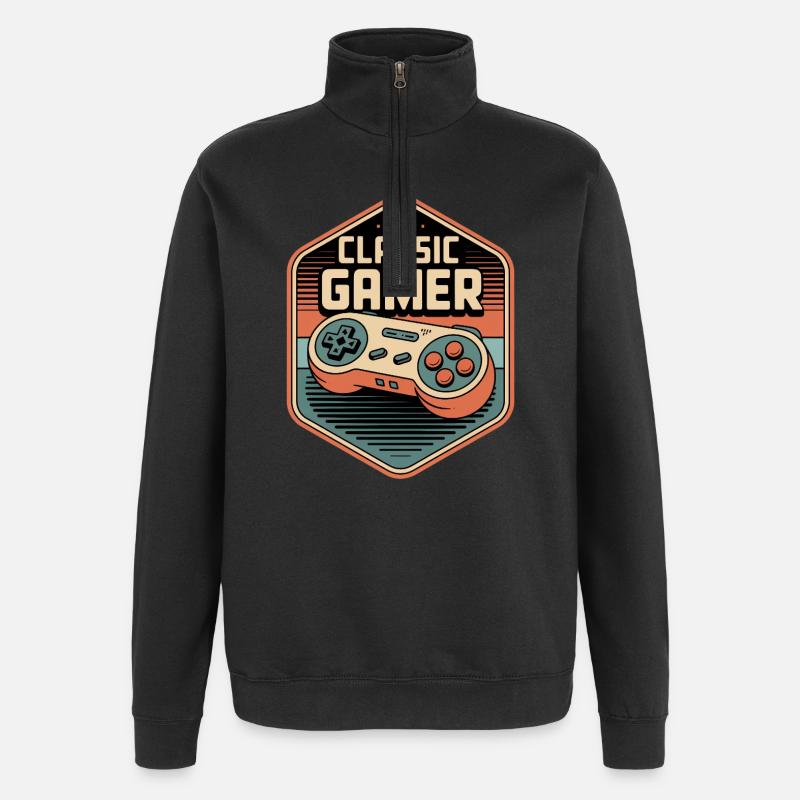 Classic Gamer Retro Controller Badge - Quarter-Zip Sweatshirt - black