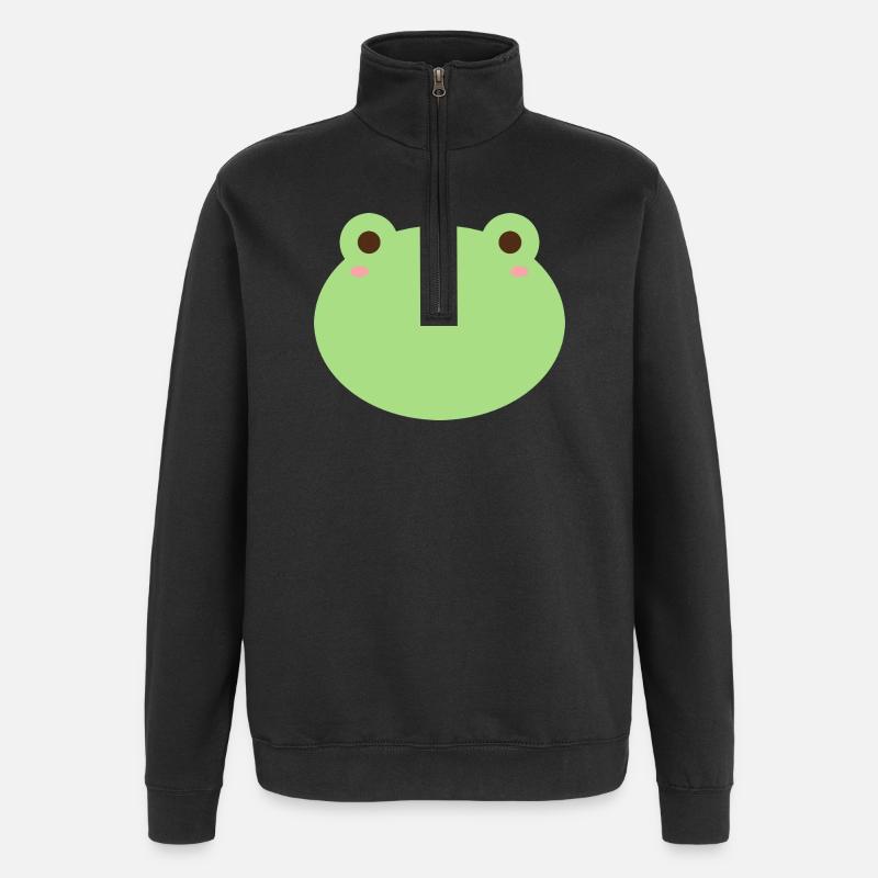 Mignon grenouille dessin animé visage design - Sweat à zip 1/4 - noir