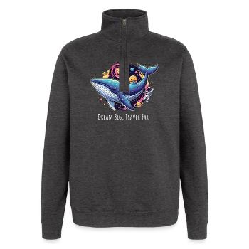 Whale Space Galaxy Rêve Grand Voyage Loin - Sweat à zip 1/4 - charbon - Devant - AI Model Female 172 light (172cm) & AI Model Male 178 dark (178cm)