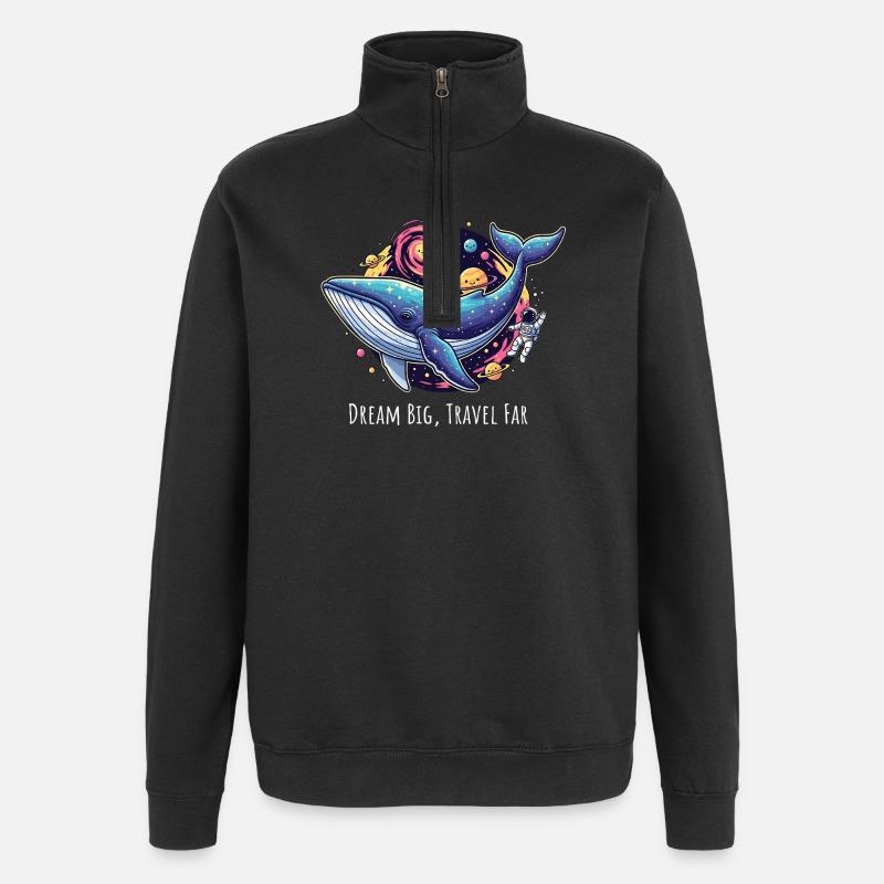 Illustration d’aventure de baleine cosmique - Sweat à zip 1/4 - noir