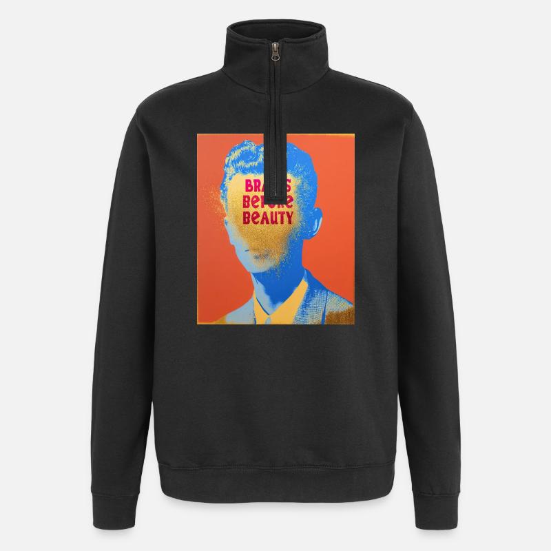 Personne réfléchie avec un message - Sweat à zip 1/4 - noir