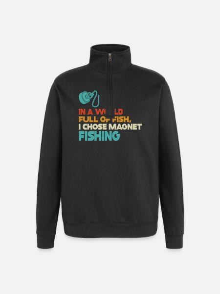 Neodymium Magnet Fishing Magnetic Fisher - Quarter-Zip Sweatshirt - black
