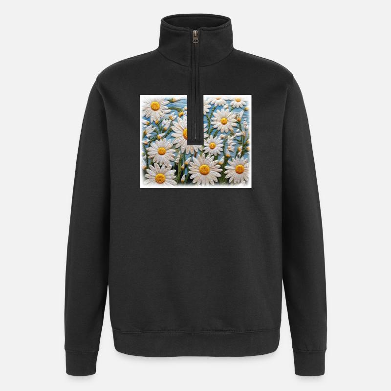 Daisy Garden Hobby Embroidery Design - Quarter-Zip Sweatshirt - black