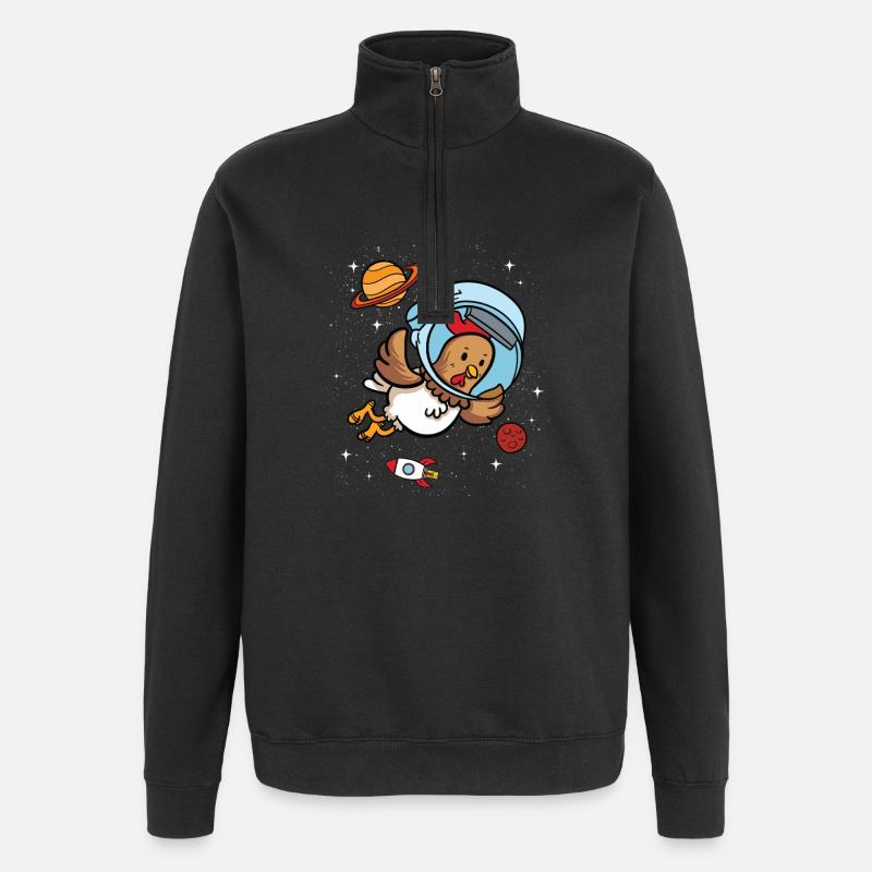 Chicken Chickens Galaxy Universe Astronaut - Quarter-Zip Sweatshirt - black