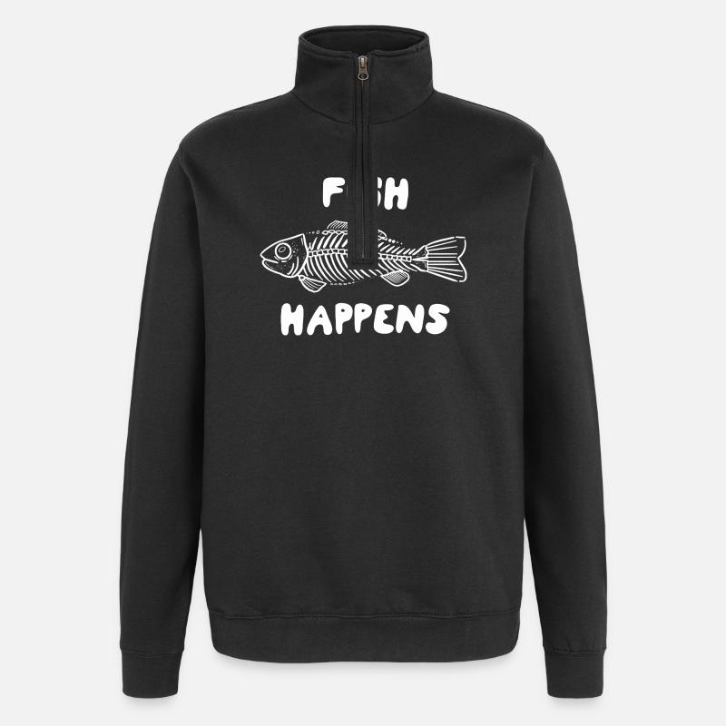 Fish Happens – Funny Fish Skeleton Design - Quarter-Zip-Sweatshirt - Schwarz