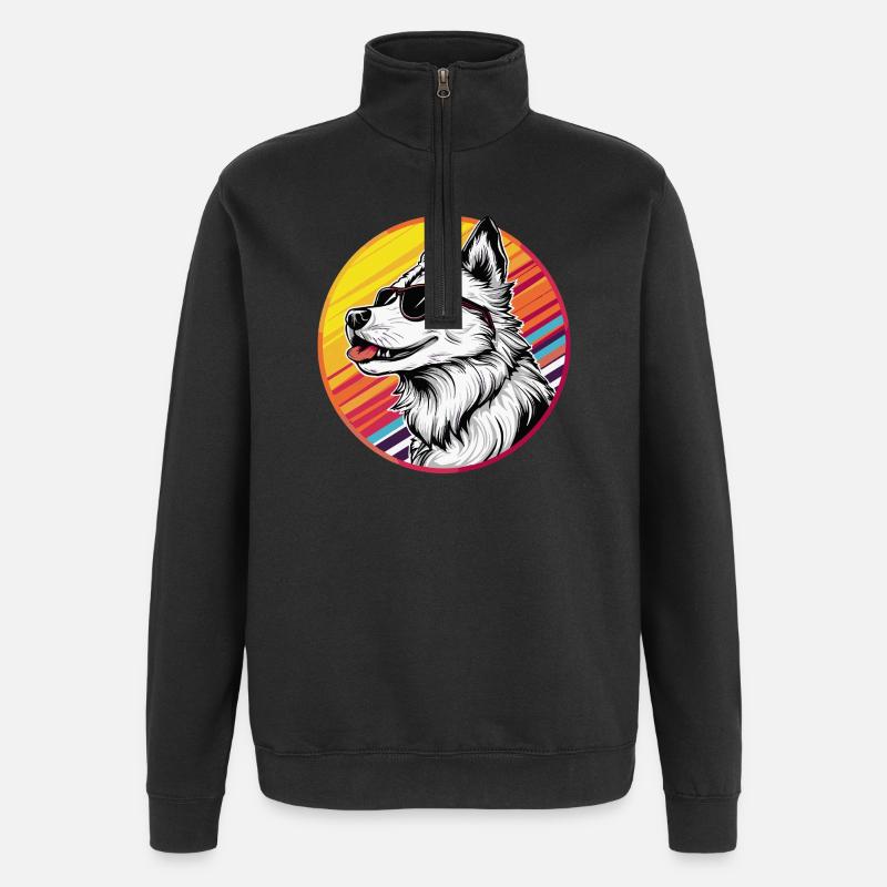 Lässiger Husky mit Sonnenbrille - Quarter-Zip-Sweatshirt - Schwarz
