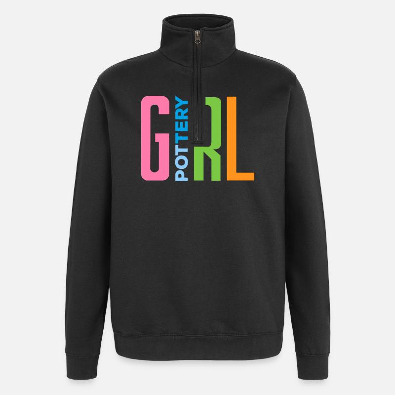 Ceramic Fan Pottery Girl Statement - Quarter-Zip Sweatshirt - black
