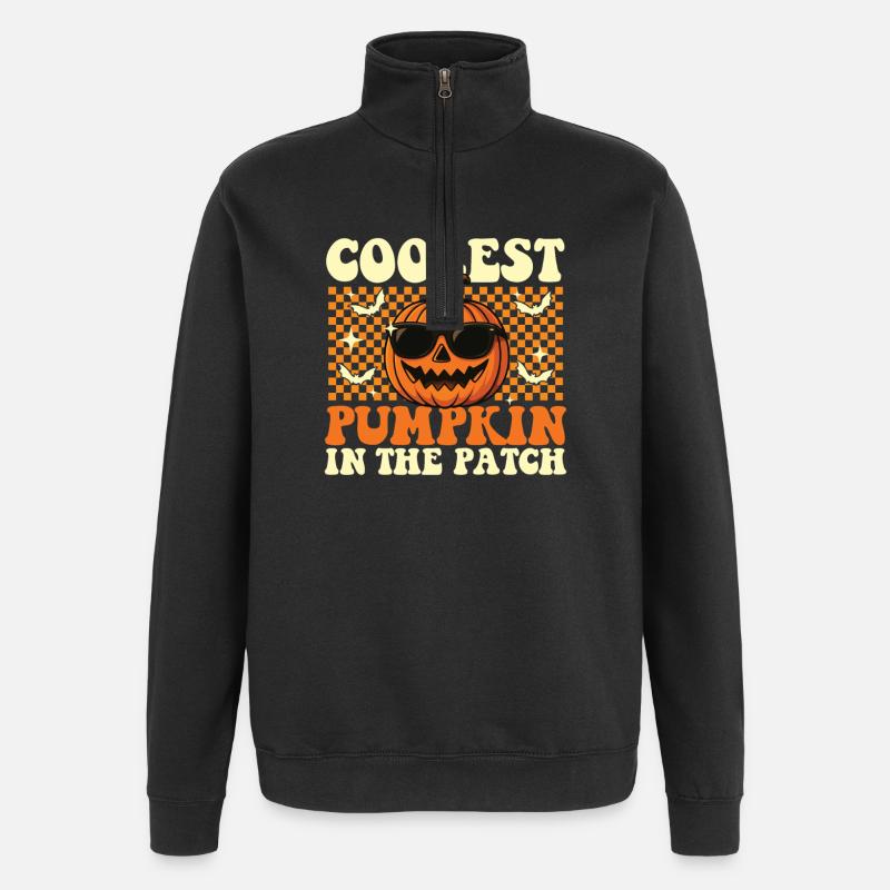Coolster Kürbis Im Patch Halloween - Quarter-Zip-Sweatshirt - Schwarz