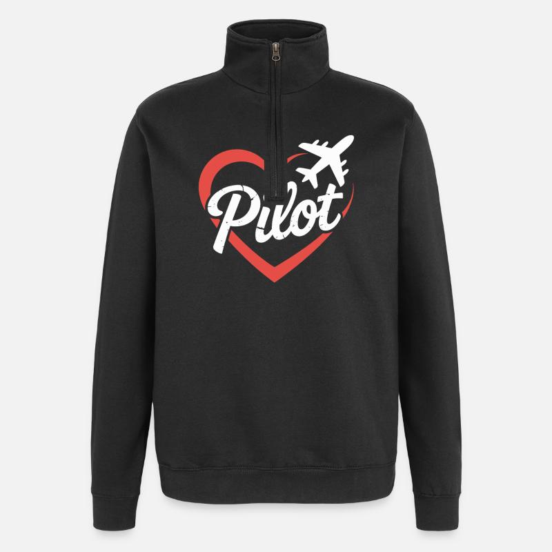 Herz und Flugzeug Pilot Design - Quarter-Zip-Sweatshirt - Schwarz