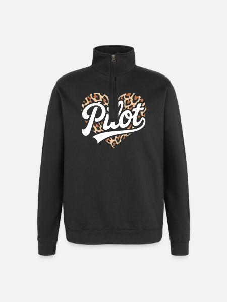 Leopardendesign mit Herz für Pilotinnen - Quarter-Zip-Sweatshirt - Schwarz