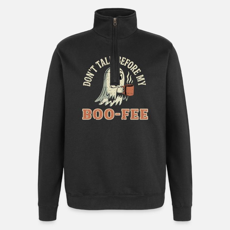 Spooky Ghost with Coffee Quote - Quarter-Zip Sweatshirt - black