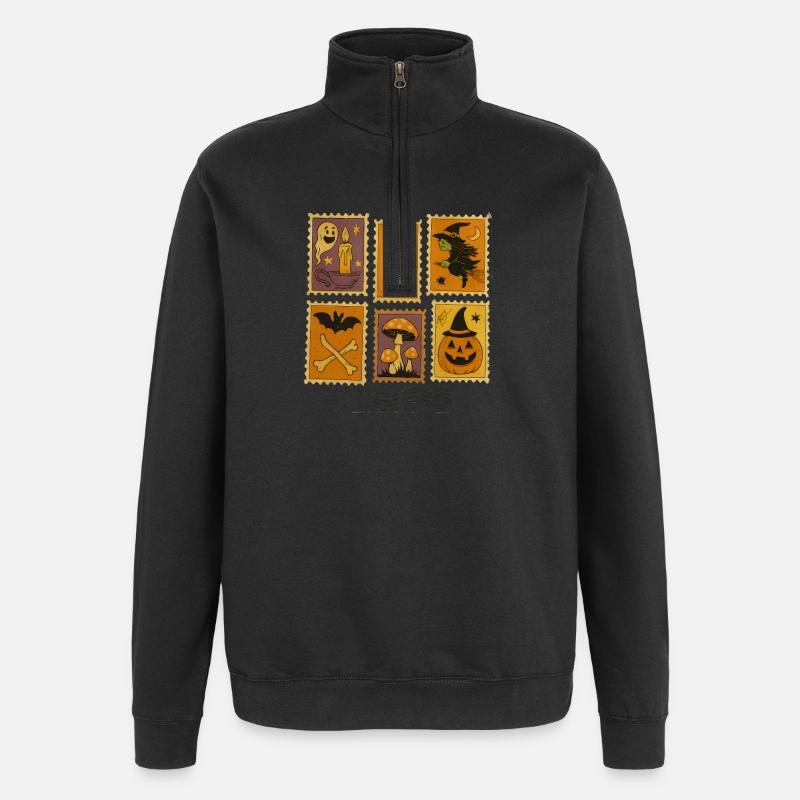 Halloween Witch and Pumpkin Sticker Set - Quarter-Zip Sweatshirt - black