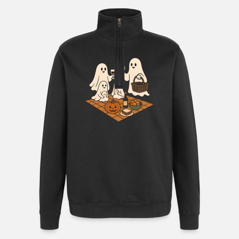Gespenster beim Halloweenpicknick - Quarter-Zip-Sweatshirt - Schwarz