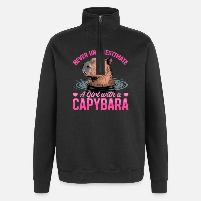 Funny Capybara - Quarter-Zip Sweatshirt - black