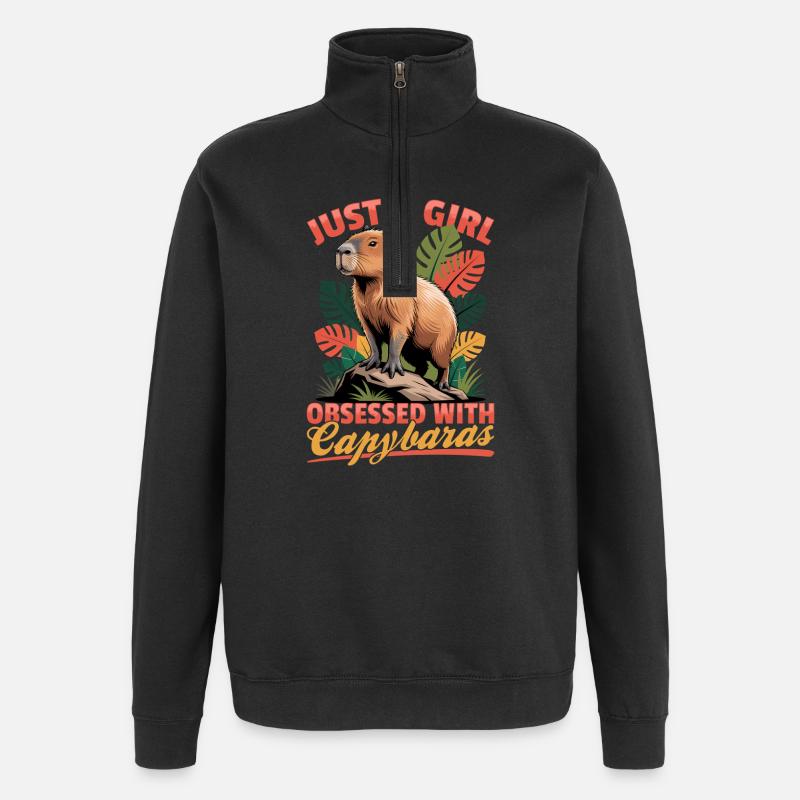 Drôle de Capybara - Sweat à zip 1/4 - noir