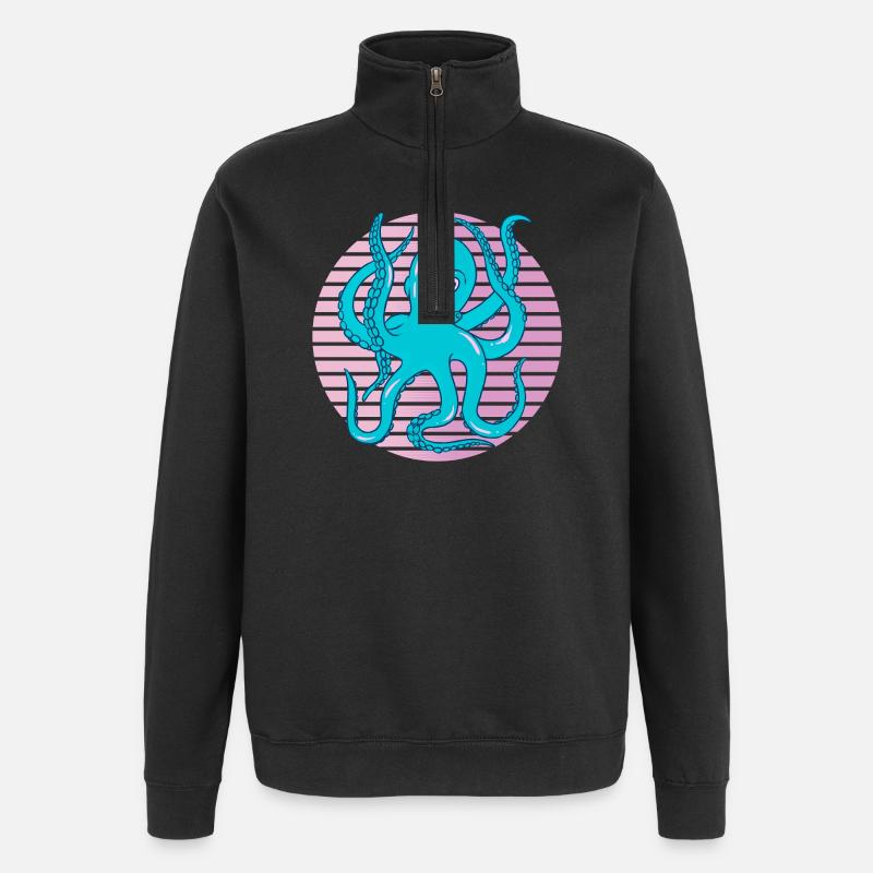 Neon Octopus Rétro Sea Art Calmar - Sweat à zip 1/4 - noir