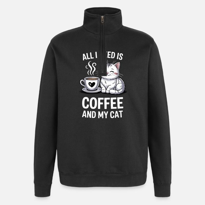 Coffee And Cat Quote Design - Quarter-Zip Sweatshirt - black