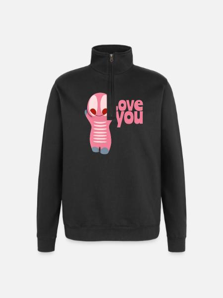 Cute kawaii figure love you - Quarter-Zip Sweatshirt - black