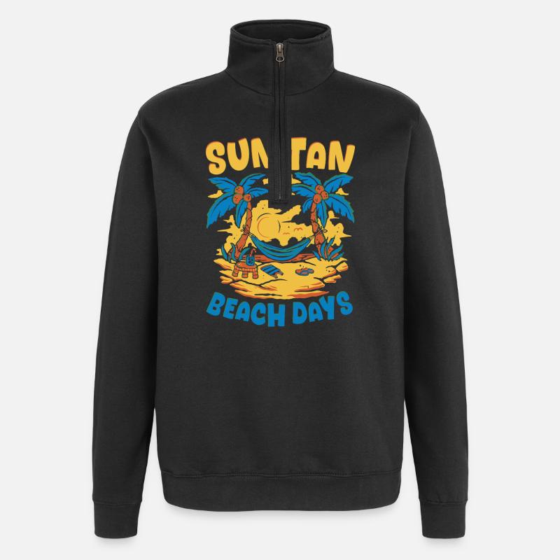 Été graphique fleur soleil plage vacances - Sweat à zip 1/4 - noir