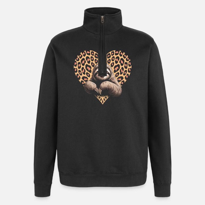 Sloth with Leo Pattern - Quarter-Zip Sweatshirt - black