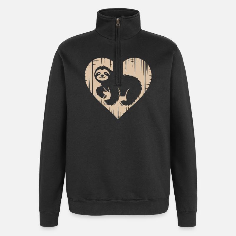 Conception de coeur de paresseux mignon - Sweat à zip 1/4 - noir