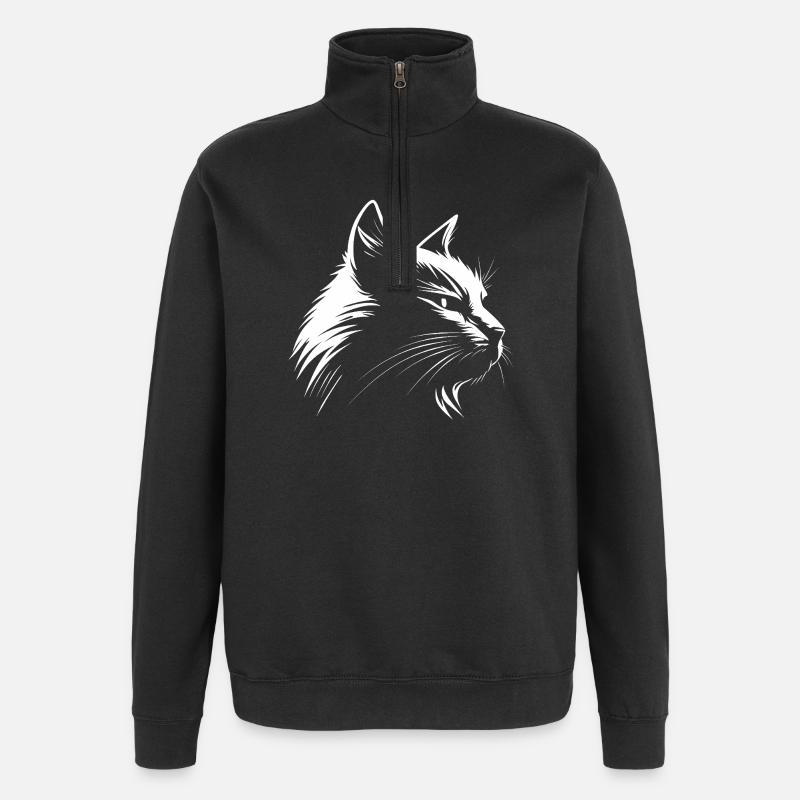 Blanc chat :-) - Sweat à zip 1/4 - noir