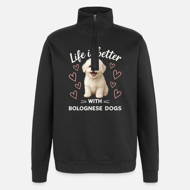 Bolognese Hund - Quarter-Zip-Sweatshirt - Schwarz