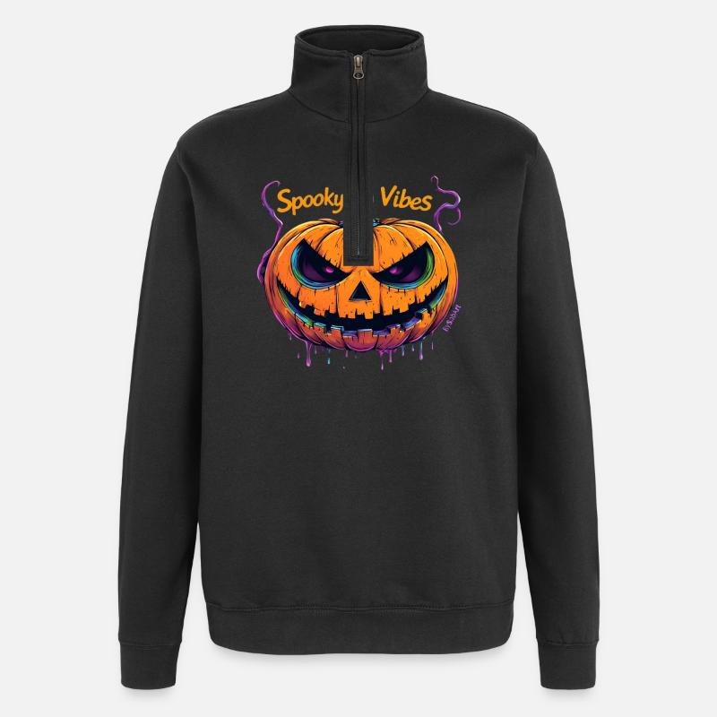 Spooky Vibes Citrouille Electrique - Dark Pumpkin  - Sweat à zip 1/4 - noir