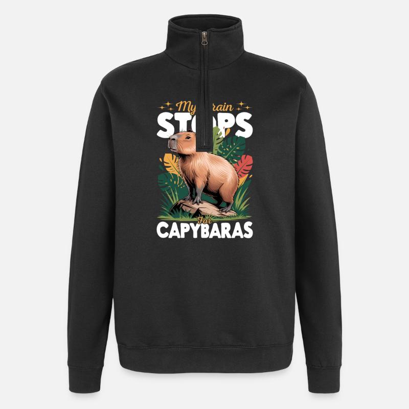 Esthétique amusante Kawaii Capybara - Sweat à zip 1/4 - noir