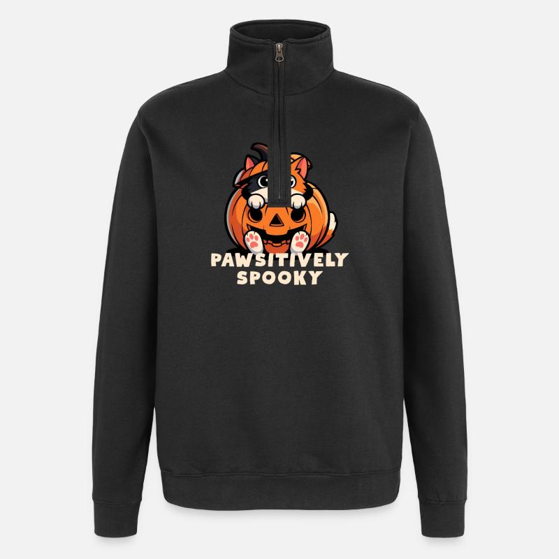 Pawsitively Spooky Pumpkin Cat - Quarter-Zip Sweatshirt - black