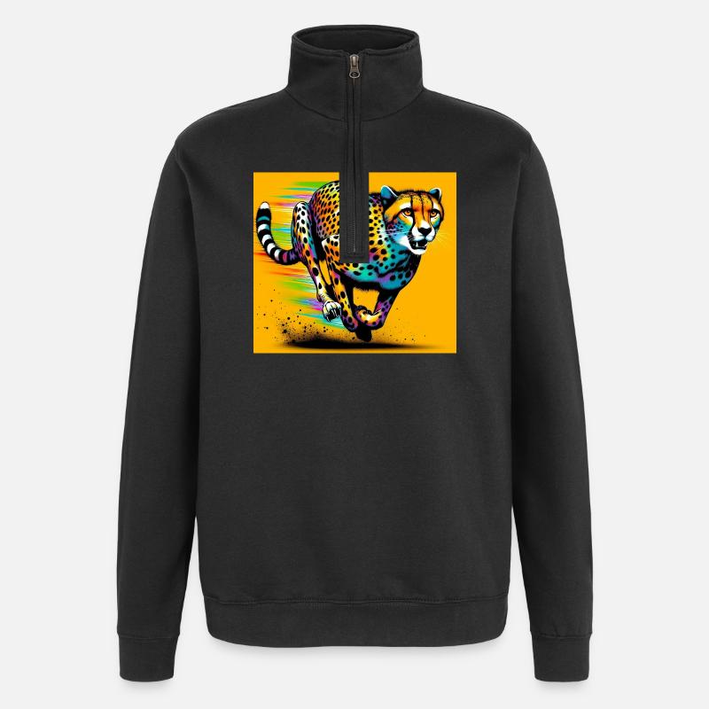 guépard - Sweat à zip 1/4 - noir