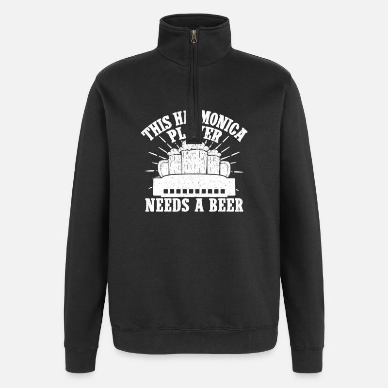 Harmonica Musican Needs A Beer Harmonica - Quarter-Zip-Sweatshirt - Schwarz