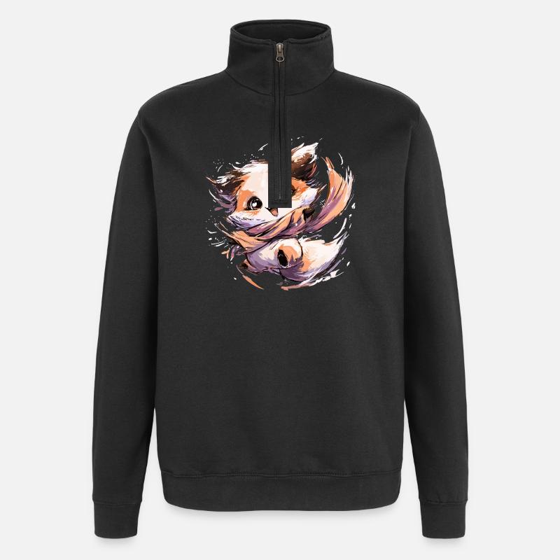 Fox with Scarf | Dancing Fox - Quarter-Zip Sweatshirt - black