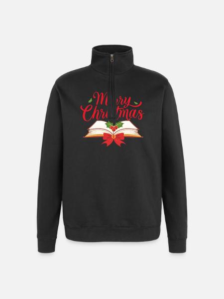 Merry Bookmas – Fine Line Book Design - Quarter-Zip Sweatshirt - black