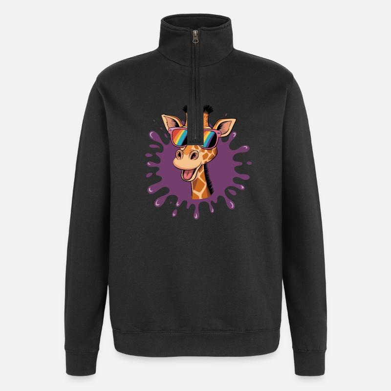 Fröhliche Giraffe Mit Regenbogenbrille Im Coolen - Quarter-Zip-Sweatshirt - Schwarz