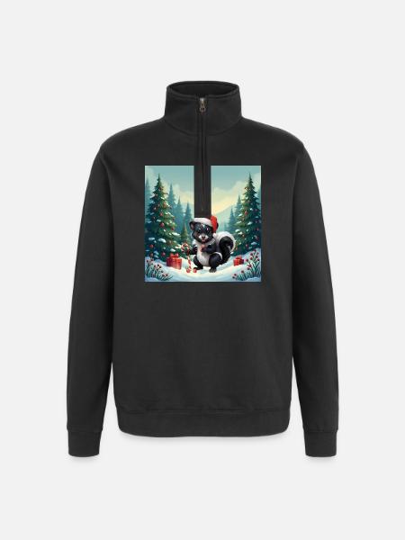 Christmas skunk in snowy forest - Quarter-Zip Sweatshirt - black