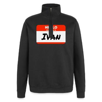 Hello My Name Is Ivan Etikett Namensschild - Quarter-Zip-Sweatshirt - Schwarz - Vorne - AI Model Female 172 light (172cm) & AI Model Male 178 dark (178cm)