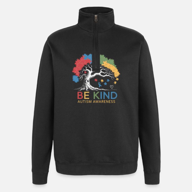 Be Kind Autism Awareness Tree Puzzle - Quarter-Zip Sweatshirt - black