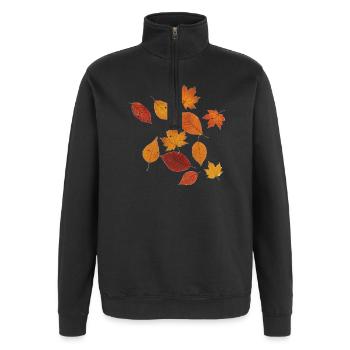 Herbstblätter ohne Rand - Quarter-Zip-Sweatshirt - Schwarz - Vorne - AI Model Female 172 light (172cm) & AI Model Male 178 dark (178cm)