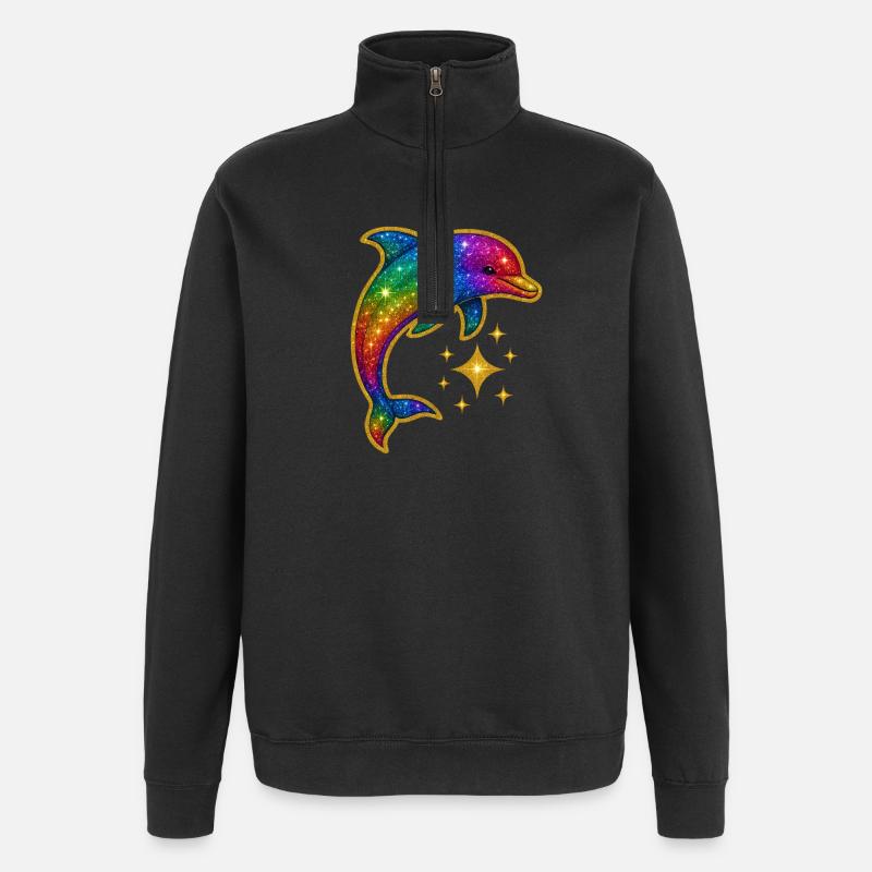 Dauphin à paillettes arc-en-ciel - Sweat à zip 1/4 - noir