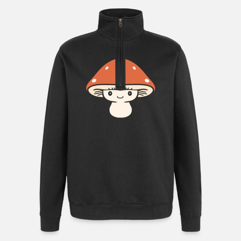 Champignon kawaii orange à pois - Sweat à zip 1/4 - noir