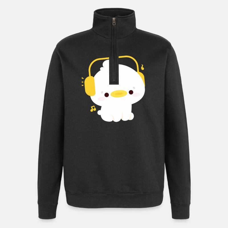 Ente mit Kopfhörern - Quarter-Zip-Sweatshirt - Schwarz